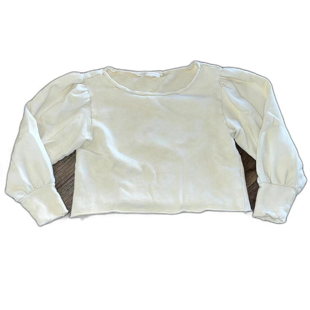 LoveShackFancy Women's Boat Neck Pullover Cropped Top Long Sleeve Yellow Small